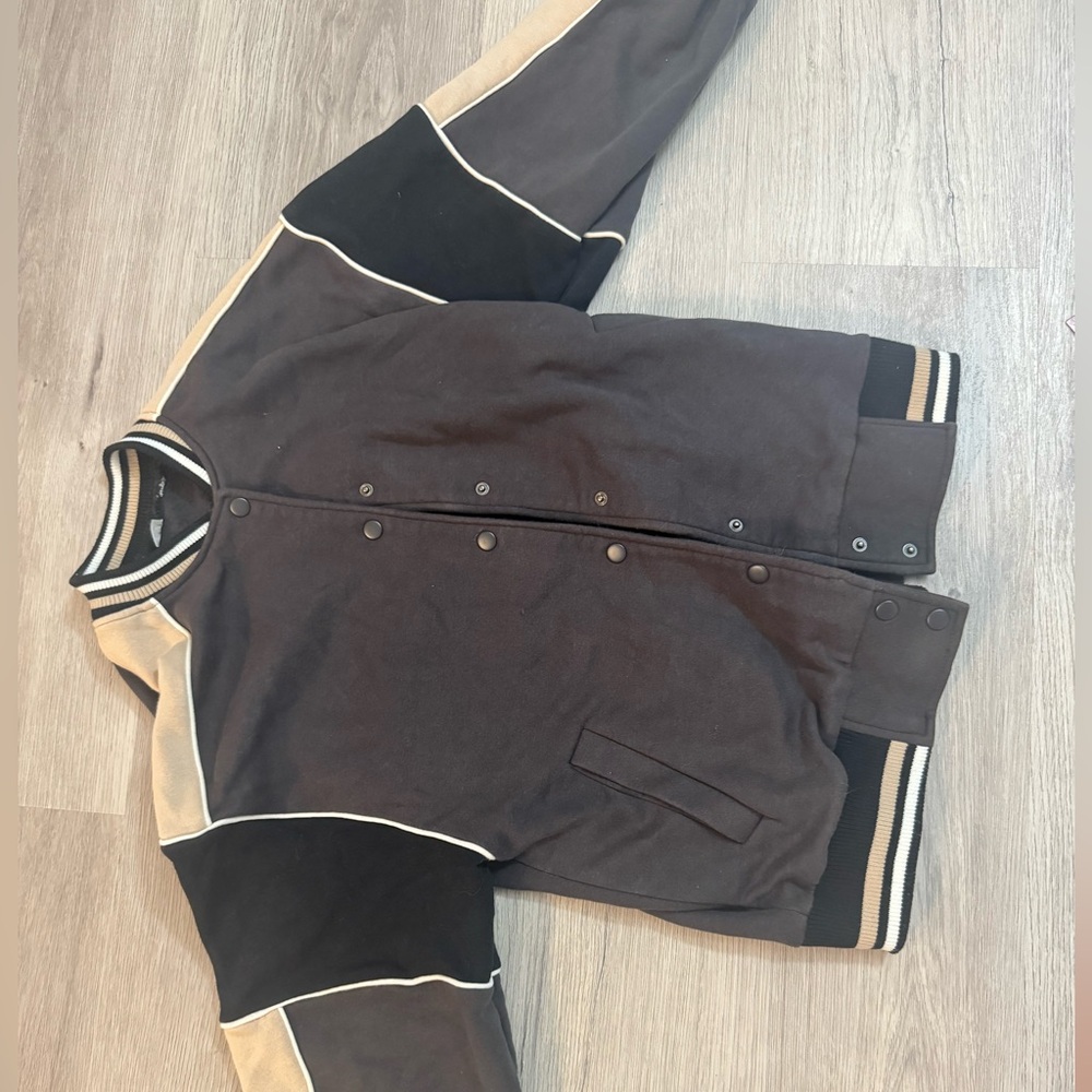 H&M Cream and Black Patchwork Varisty Slightly Oversized Jacket